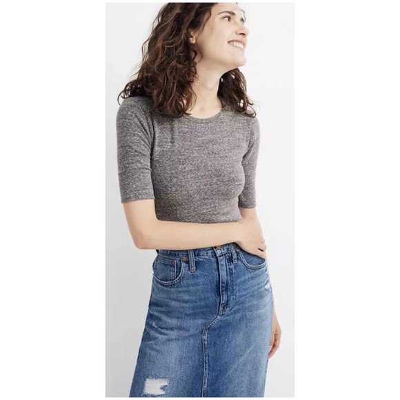 MADEWELL Grey Crewneck Short-Sleeve Thong Bodysuit - Picture 1 of 5